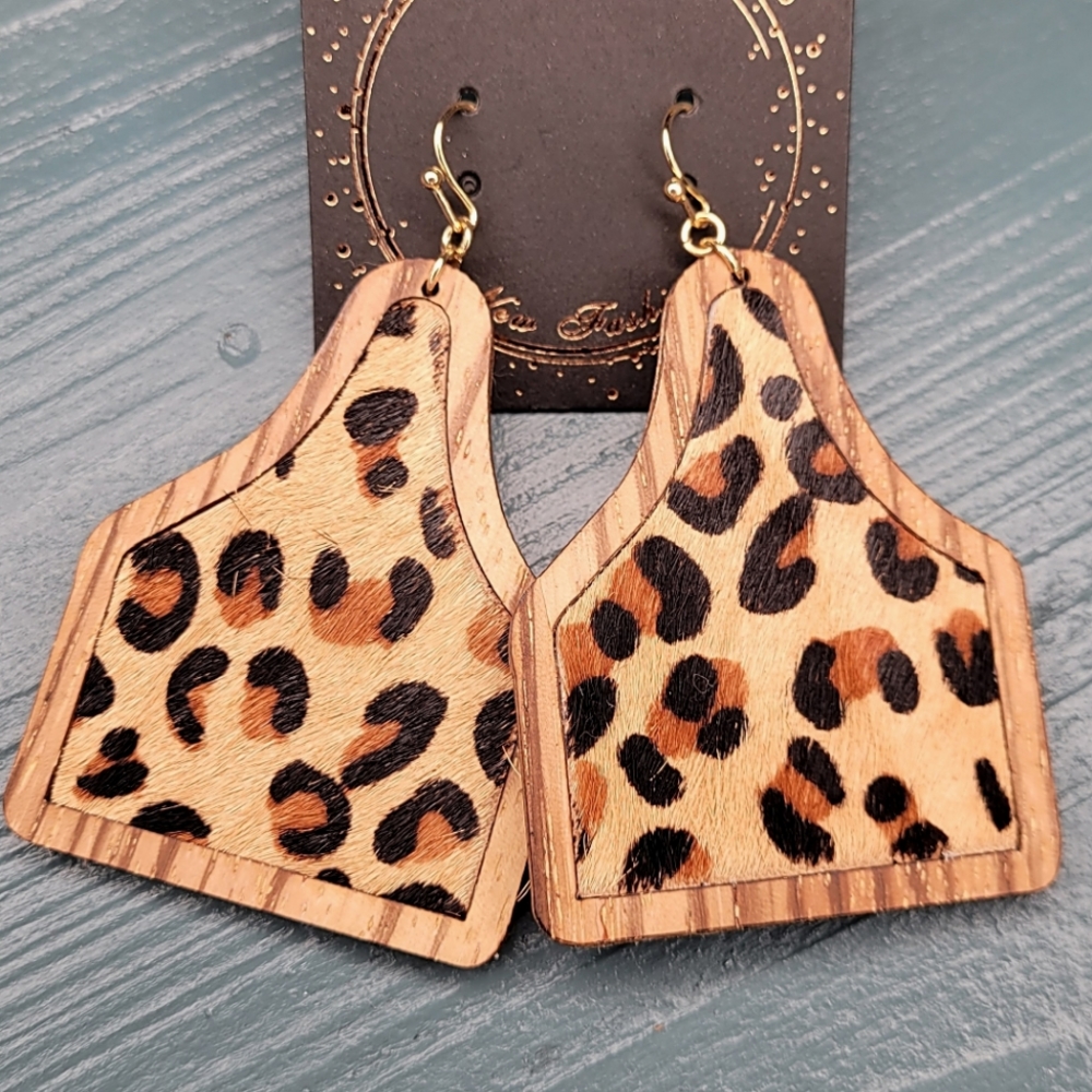 WOOD LEPOARD PRINT EARRINGS